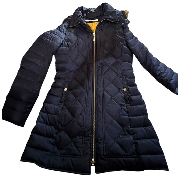 Kenneth Cole New York Blue Quilted Down Puffer Coat w/ Faux Fur Hood Size M - Picture 1 of 7